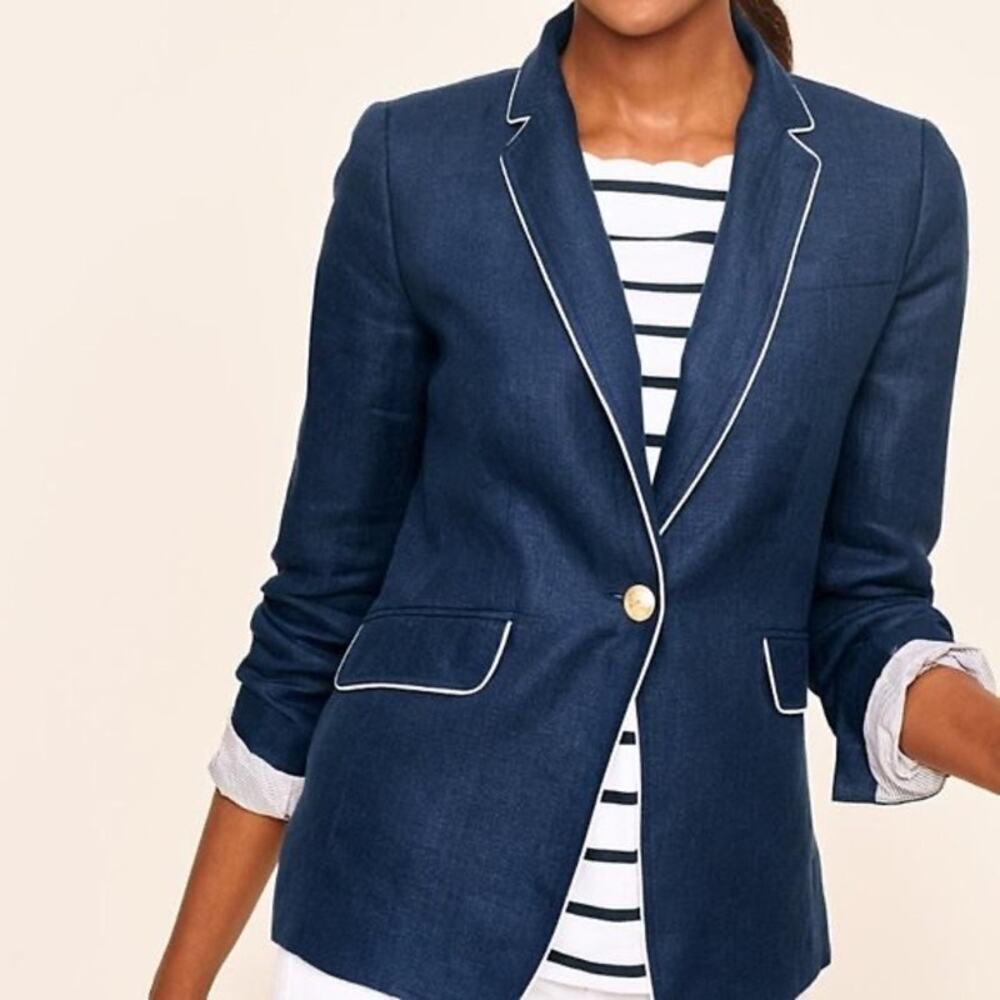 Talbots Navy Blue Linen Blazer Sz 4